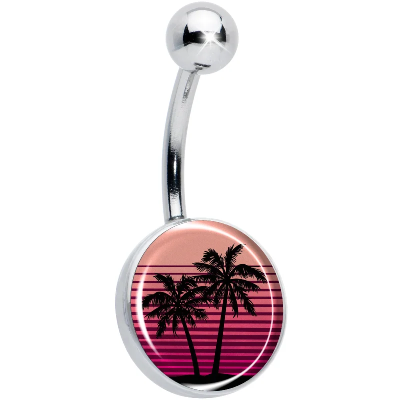 Palm Tree Retro Sunset Belly Ring