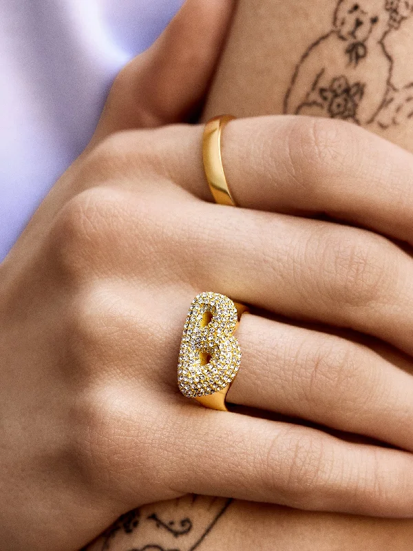 Pavé Bubble Initial Ring - Clear/Gold