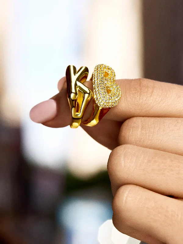 Pavé Bubble Initial Ring - Clear/Gold