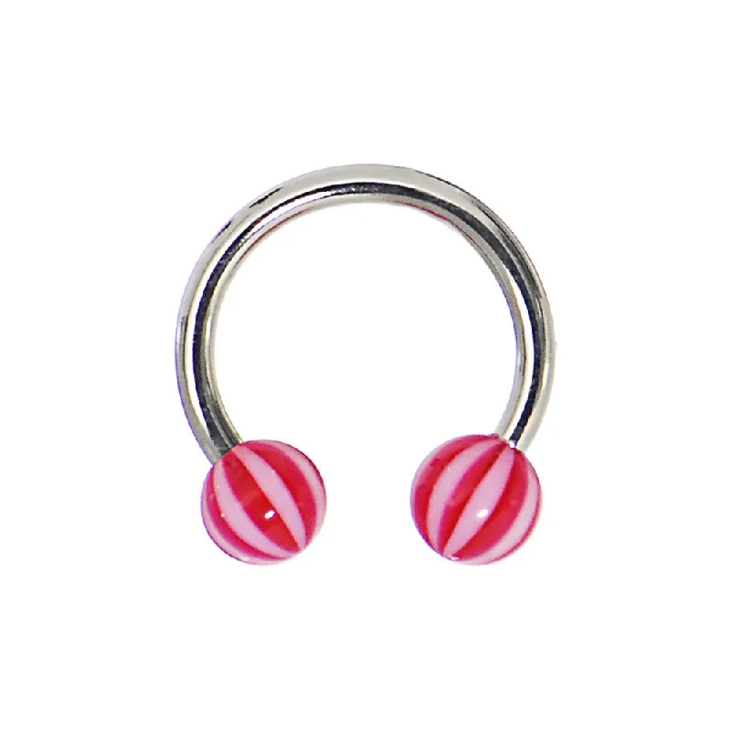 14 Gauge 7/16 Peppermint Red Beach Ball Horseshoe Circular Barbell