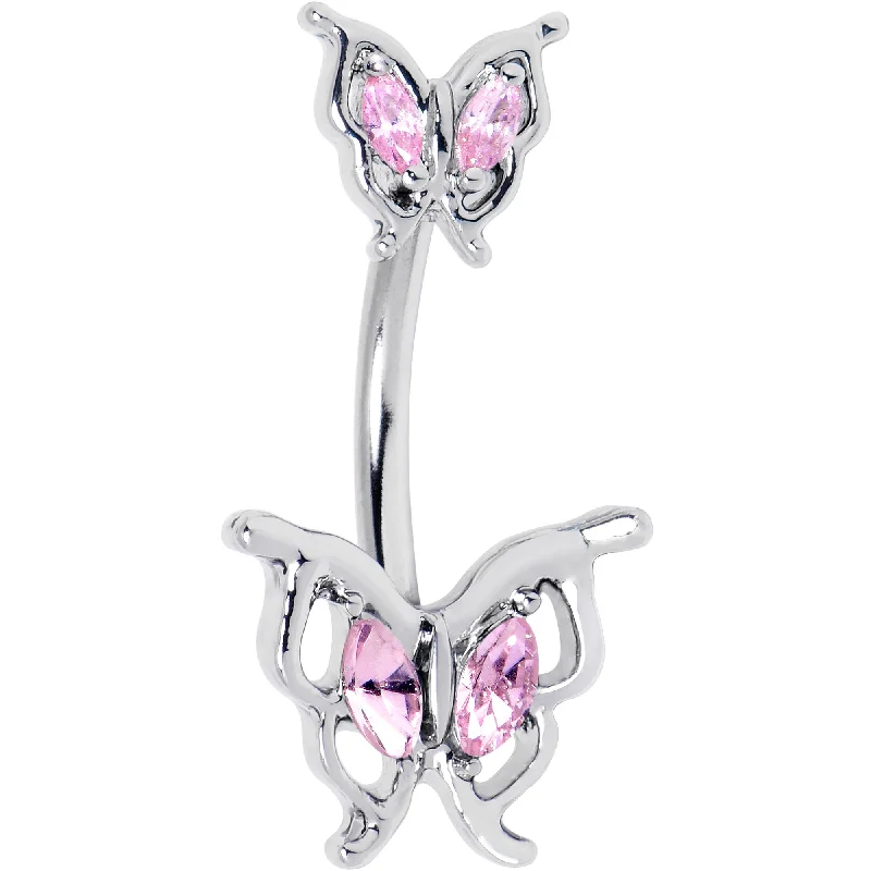 Pink Gem Fancy Fab Butterfly Double Mount Belly Ring