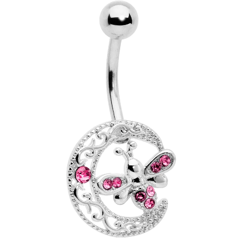 Pink Gem Lunar Dragonfly Belly Ring