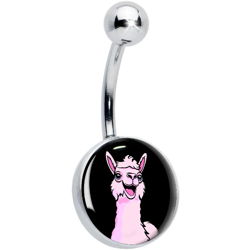 Pink Happy Llama Belly Ring