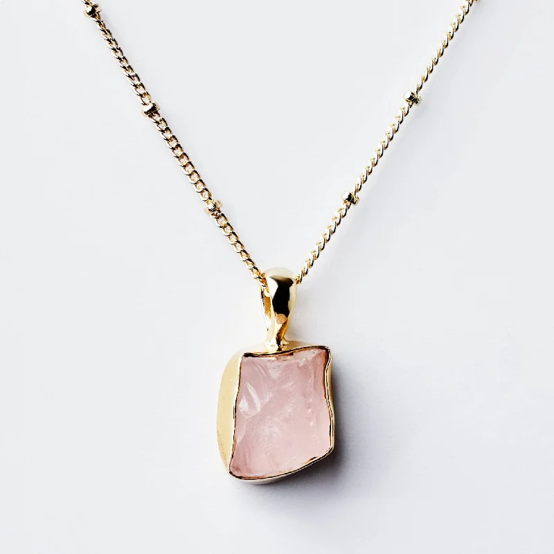 Rose Quartz Raw Crystal Necklace