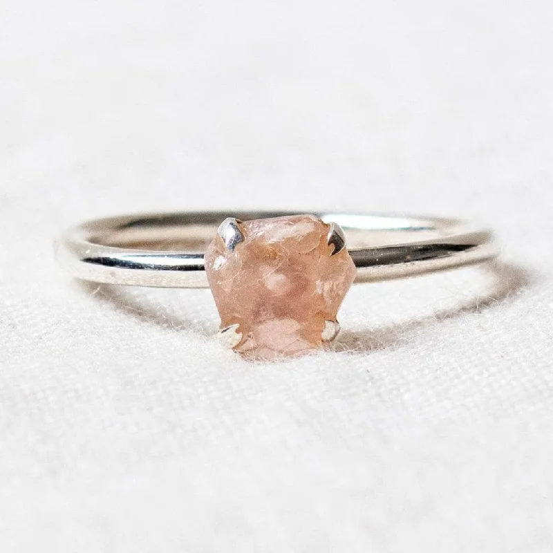 Rose Quartz Raw Stackable Silver Ring