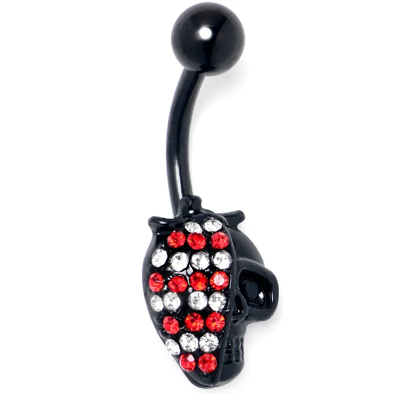 Red Clear Gem Black Skull Halloween Belly Ring