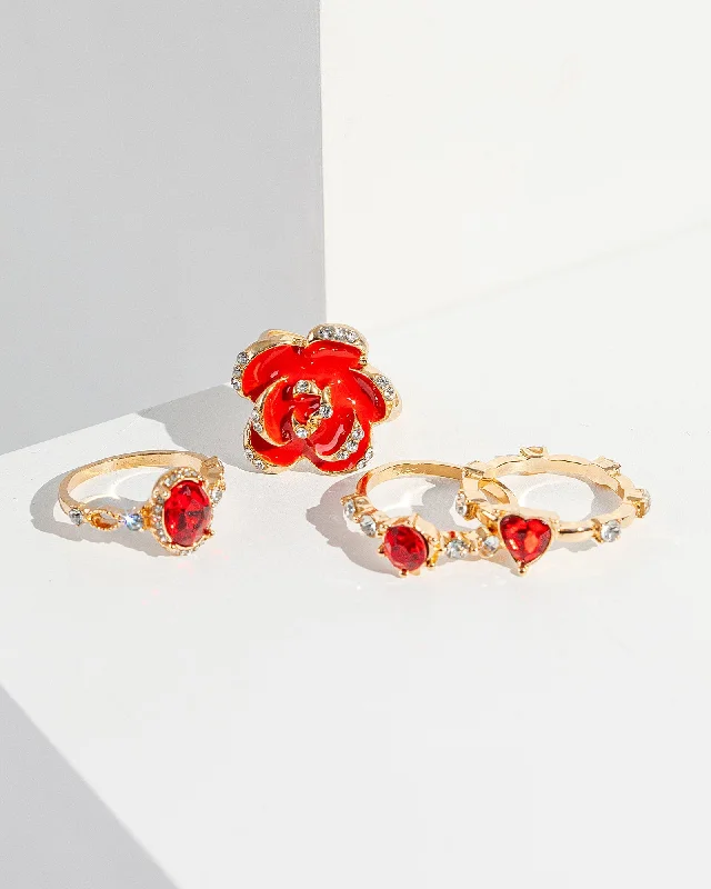 Red Crystal Heart Ring Pack