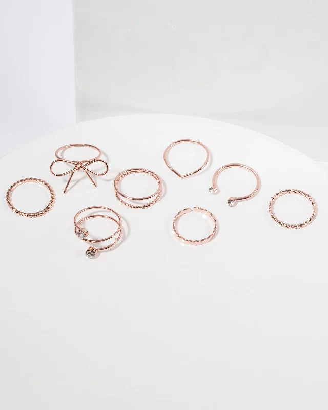 Rose Gold Fine Bow Ring Pack