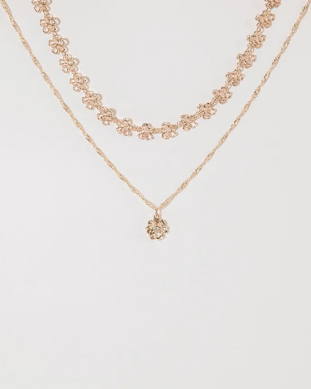 Rose Gold Flower Layer Necklace