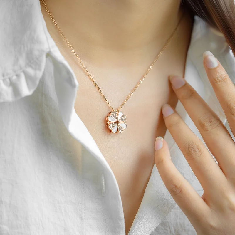 Mother of Pearl Magnetic Clover Heart Necklace