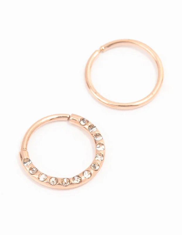 Rose Gold Plated Surgical Steel Textured Nose Rings 2-Pack