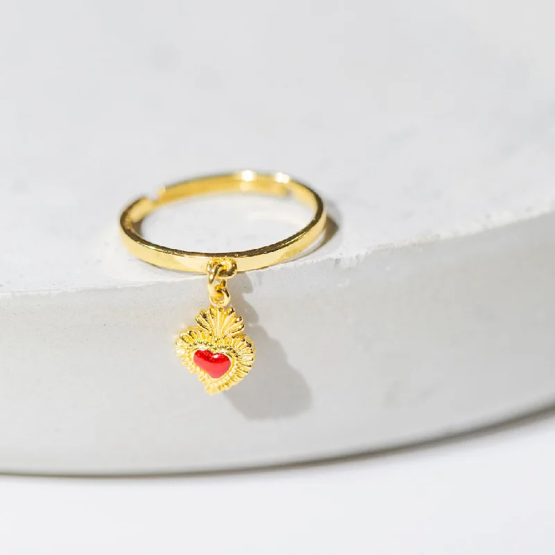 Sacred Heart Charm Ring - Gold