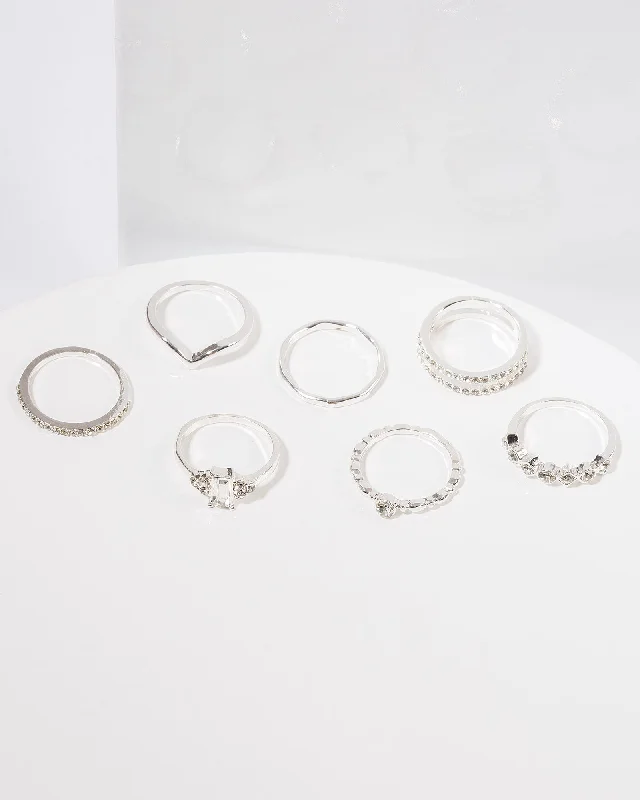 Silver Crystal Dainty Ring Pack