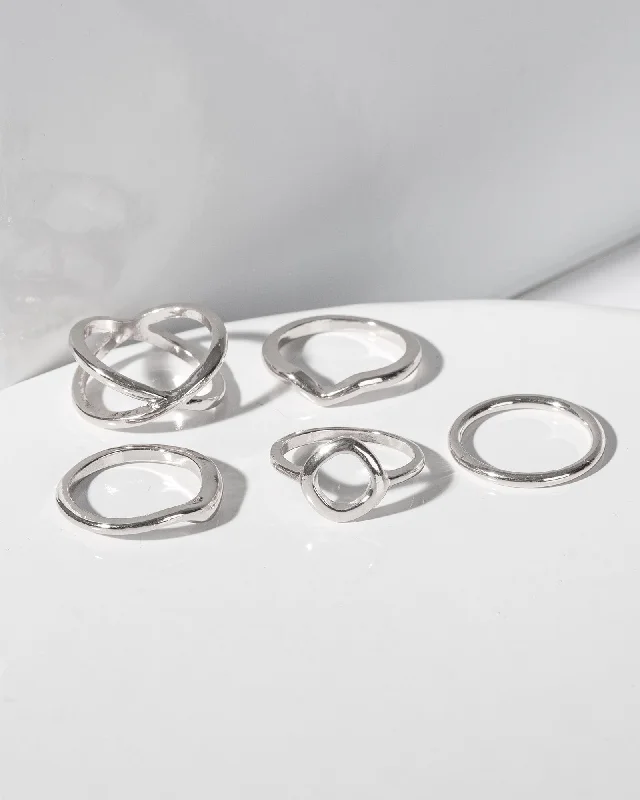 Silver Fine Wavy Ring Pack