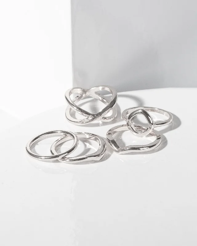 Silver Fine Wavy Ring Pack