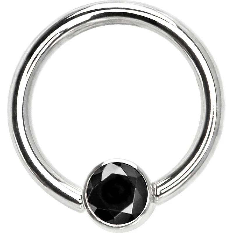 14 Gauge 3/8 Solid 14KT White Gold Black CZ Gem Captive Ring