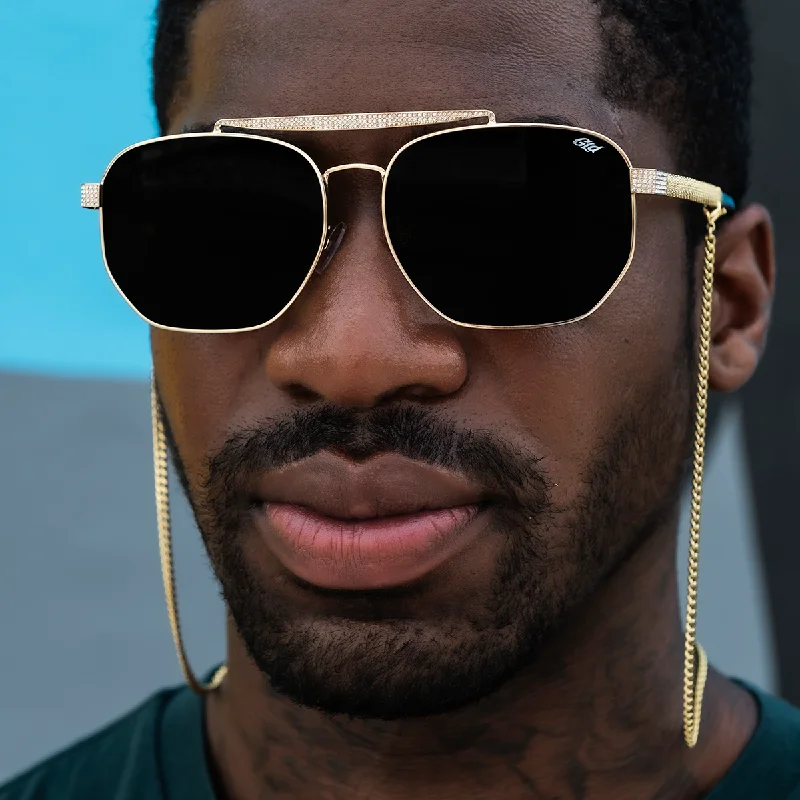 The Grove Sunglasses in Yellow Gold with Sunglass Chain