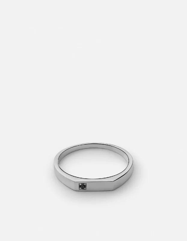 Thin Geo Black Diamond Ring, Sterling Silver