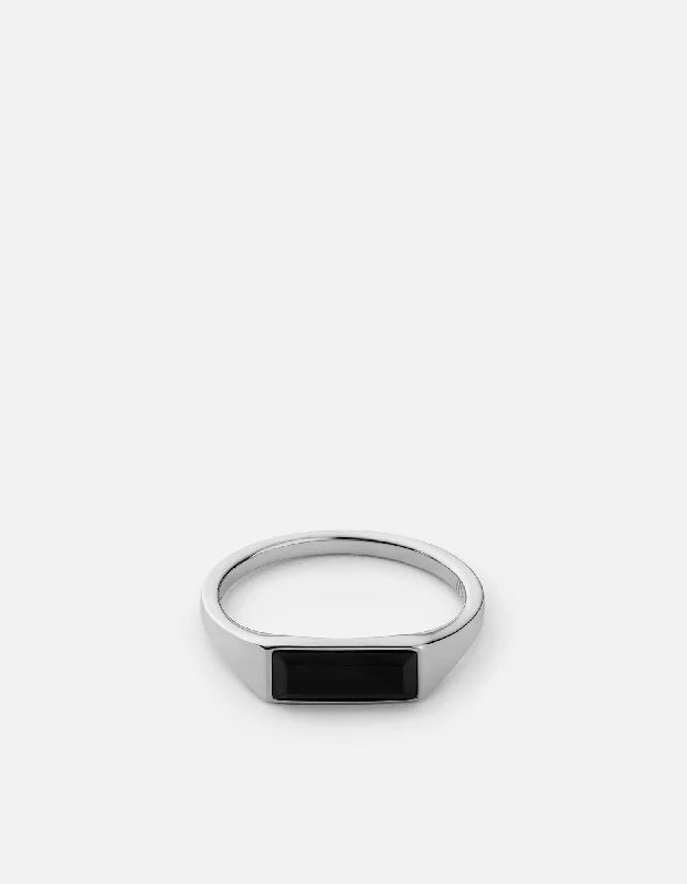 Thin Lennox Onyx Ring, Sterling Silver