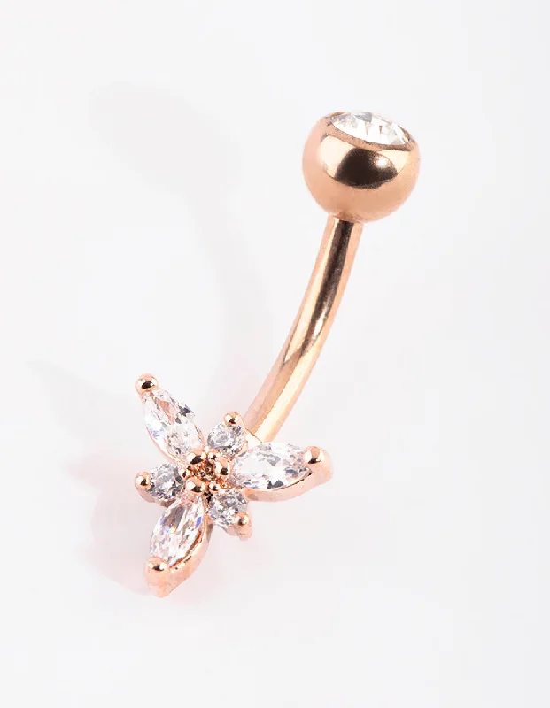 Rose Gold Plated Titanium Diamante Belly Bar