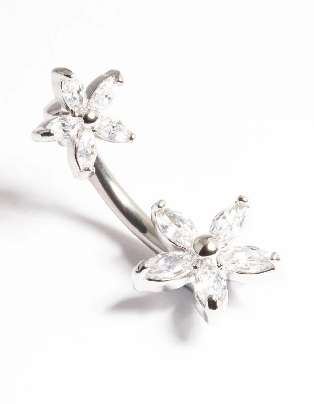 Titanium Cubic Zirconia Pretty Flower Belly Ring