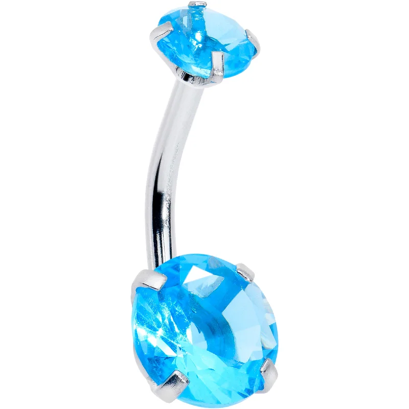 Topaz Blue Gem December Birthstone Double Mount Belly Ring