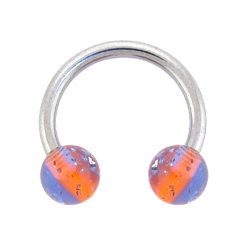 14 Gauge 7/16 Blue Orange UV Reactive Horseshoe Circular Barbell