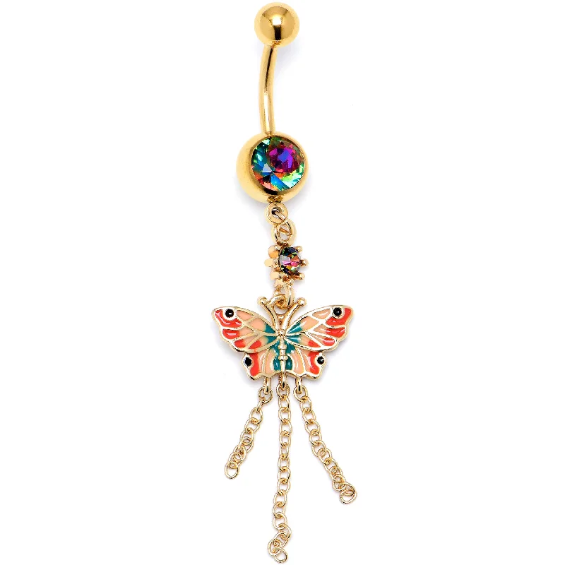 Vitrail Gem Gold Tone Sunrise Butterfly Dangle Belly Ring