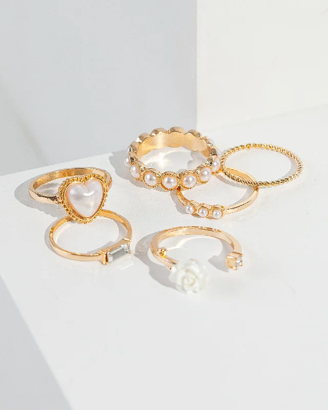 White Pearl Heart Rose Ring Pack