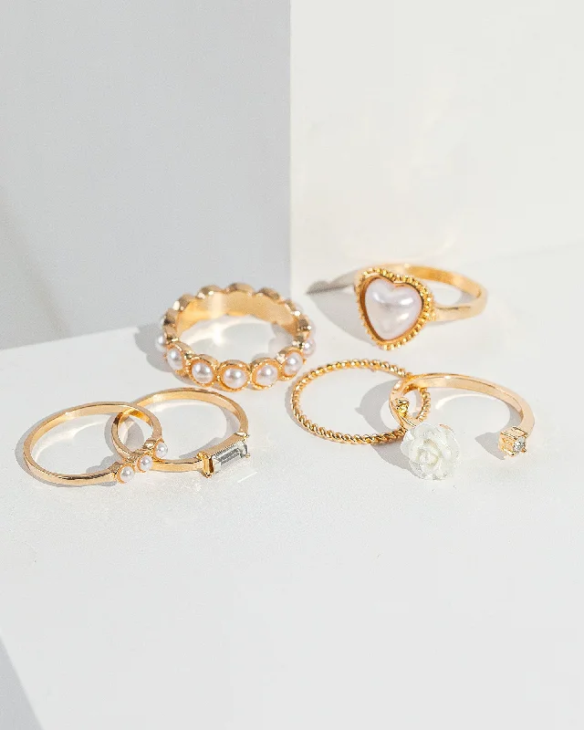 White Pearl Heart Rose Ring Pack